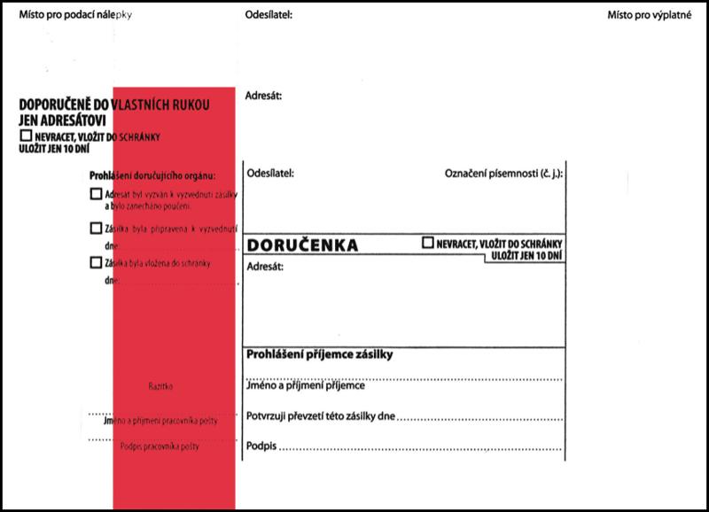 obálka doručenka B6 NCR červ.+poučení /Správní řád