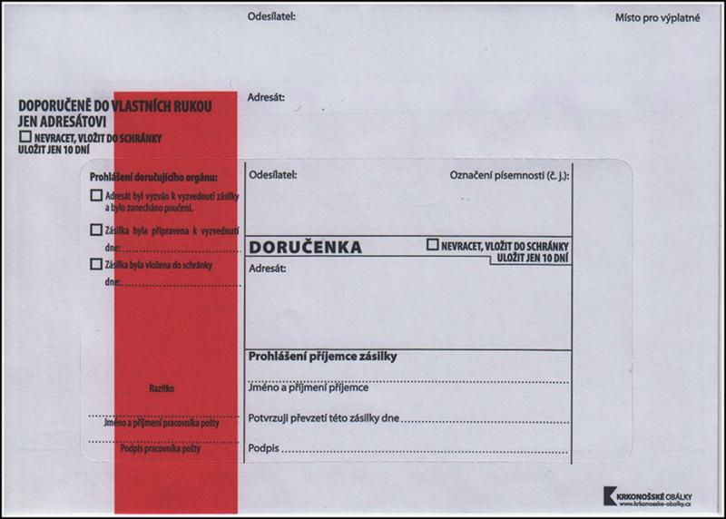 obálka doručenka B6 NCR červ+poučení KP/Správ. řád